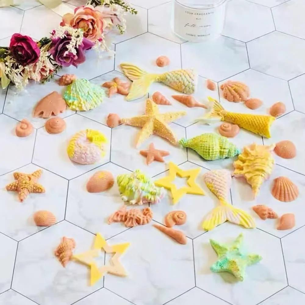 For 4PCS Marine Theme Fondant Silicone Mold Seaweed Sea Fish Crab Coral Conch Sea Shells Shape DIY Handmade Baking Tools