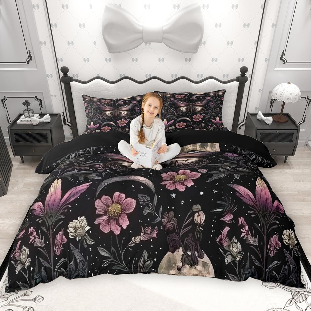 Homewish Chic Butterfly Duvet Cover Set For Girls Spring Garden Flower Quilt Cover Set Wild Animal Floral Bedding Set
