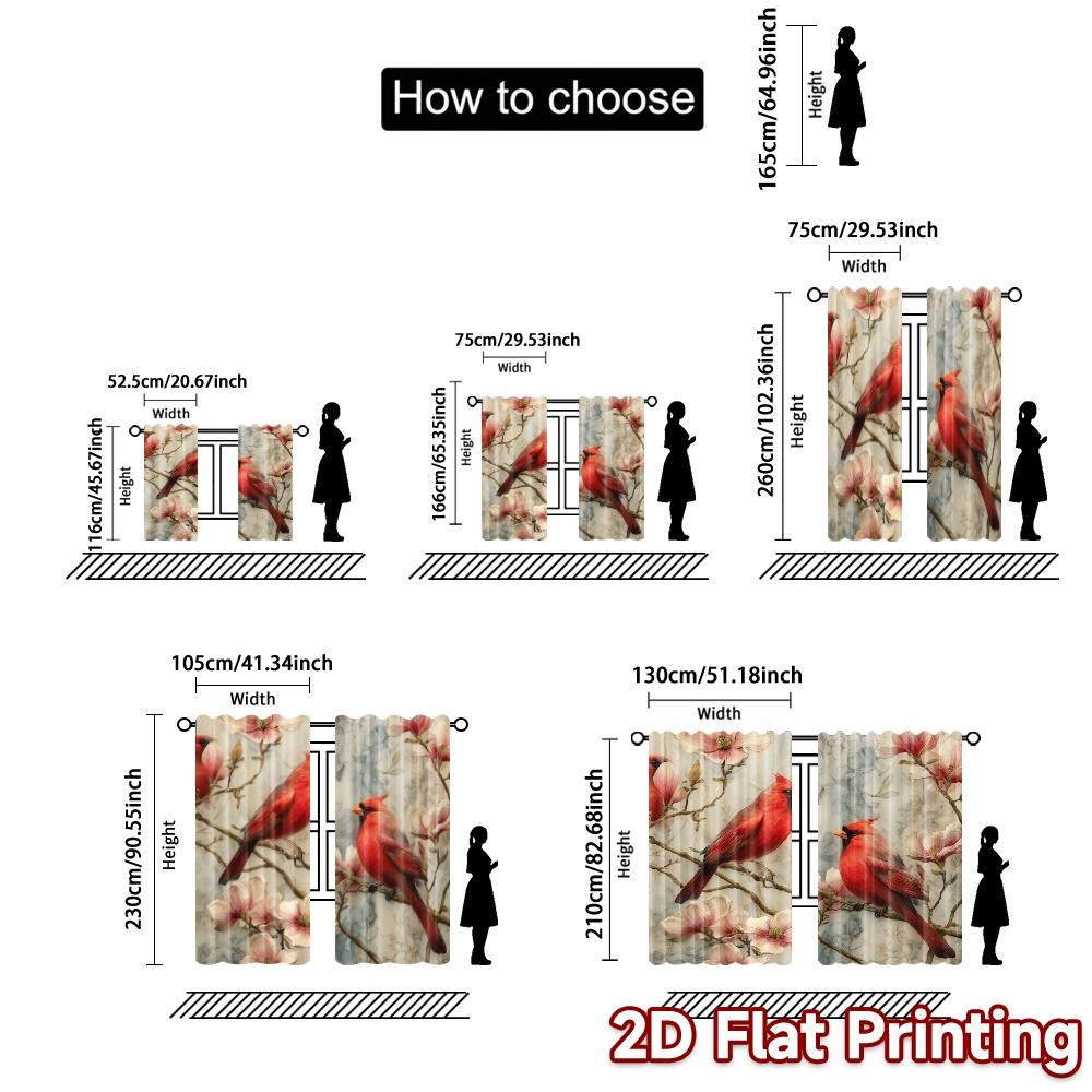2D Flat Printing,JIT 2pcs, Curtains (Without Rod) Cardinal Blossoms Contemporary Chic Curtains Yarn Curtains Versatile All