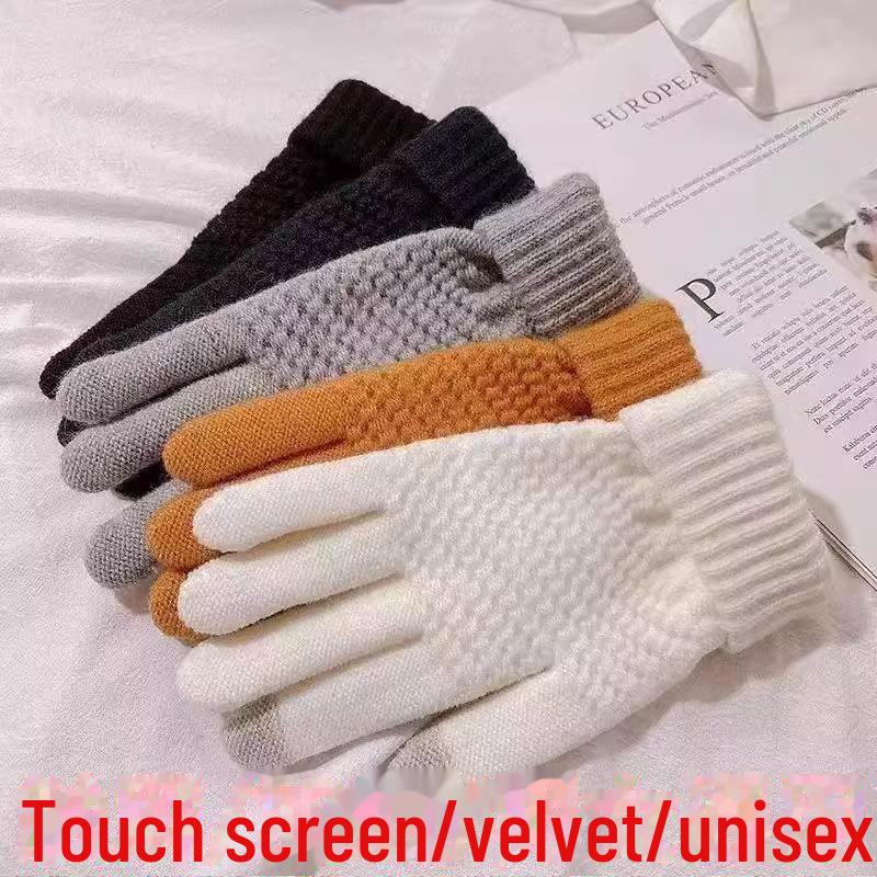 Unisex Touchscreen Gloves: Velvet-Lined Wool for Warmth, Cold-Proof, Ideal for Autumn/Winter Outdoor Cycling