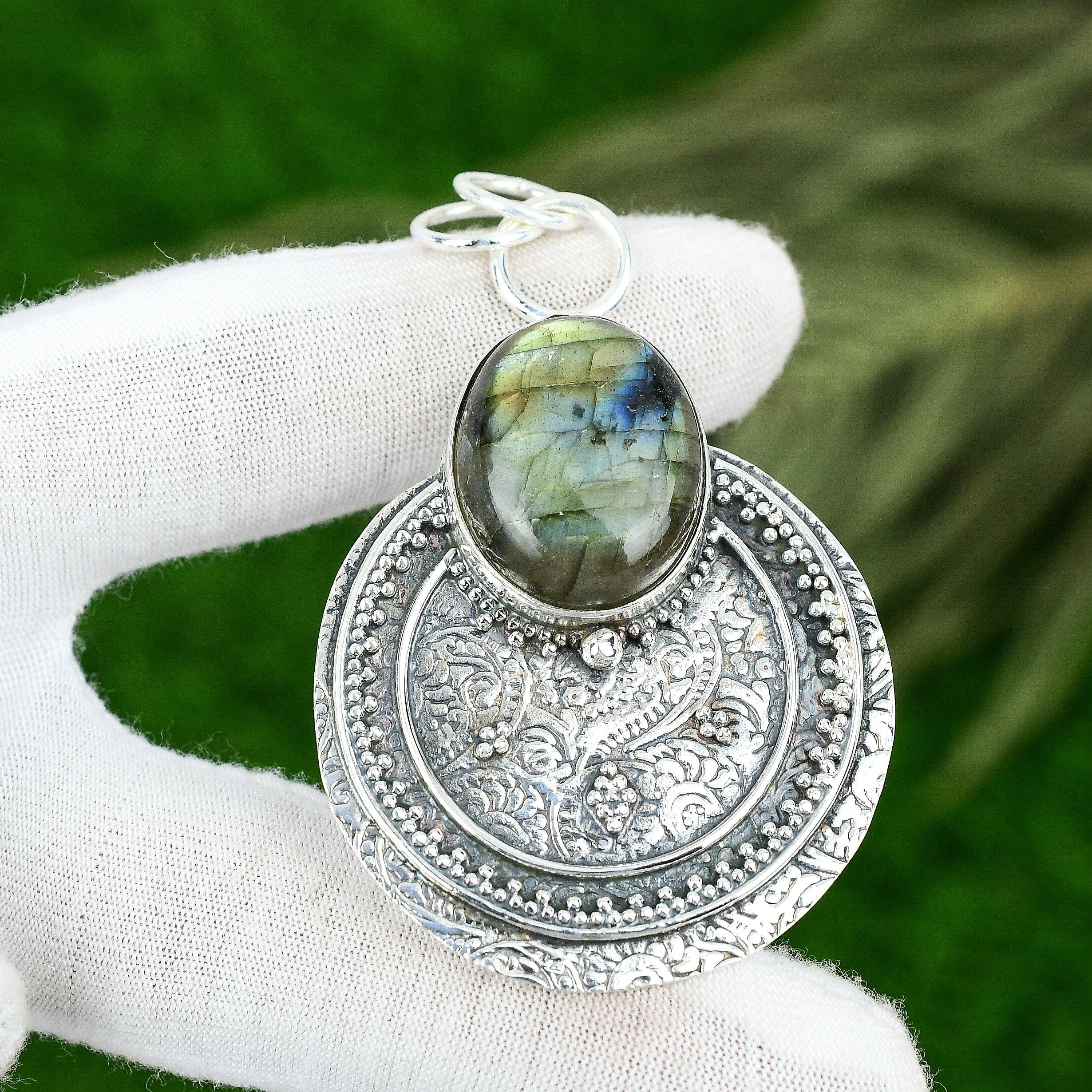 Friendship Day Sale Natural Labradorite Bezel Pendant Jewelry Sterling Silver