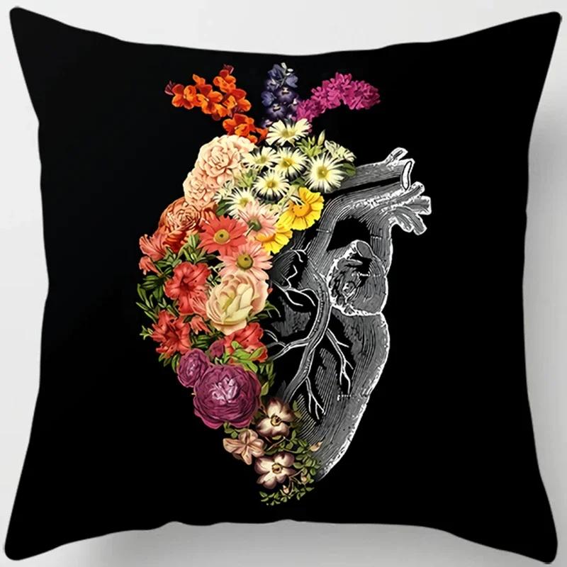 Skull Heart Print Collection Cushion Cover Sofa Office Pillowcase Peach Blossom Decoration Rainbow Home Decor
