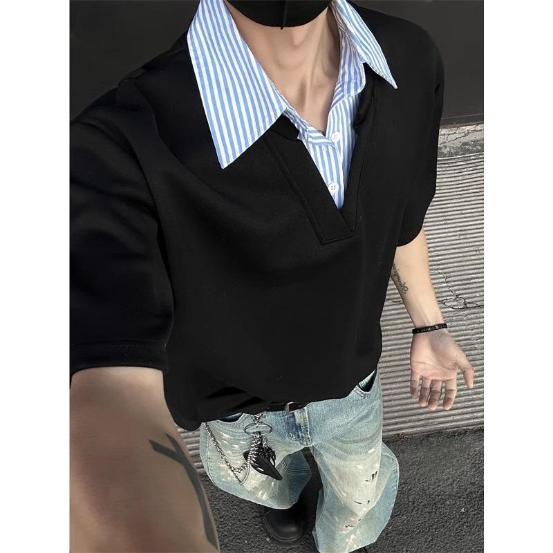 Fake two-piece shirt collar short-sleeved T-shirt men's summer new design sense versatile ruffian handsome loose half-sleeved T-shirt tide