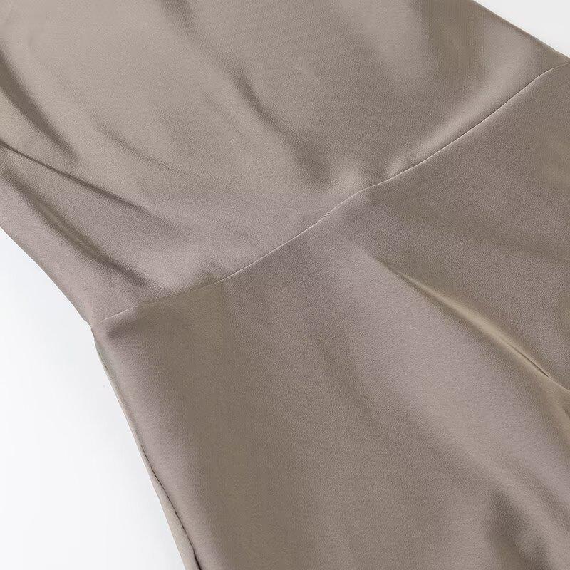 Spring 2025 Women's Fashion: European & American Style Backless Halterneck Silk Satin Short Dress