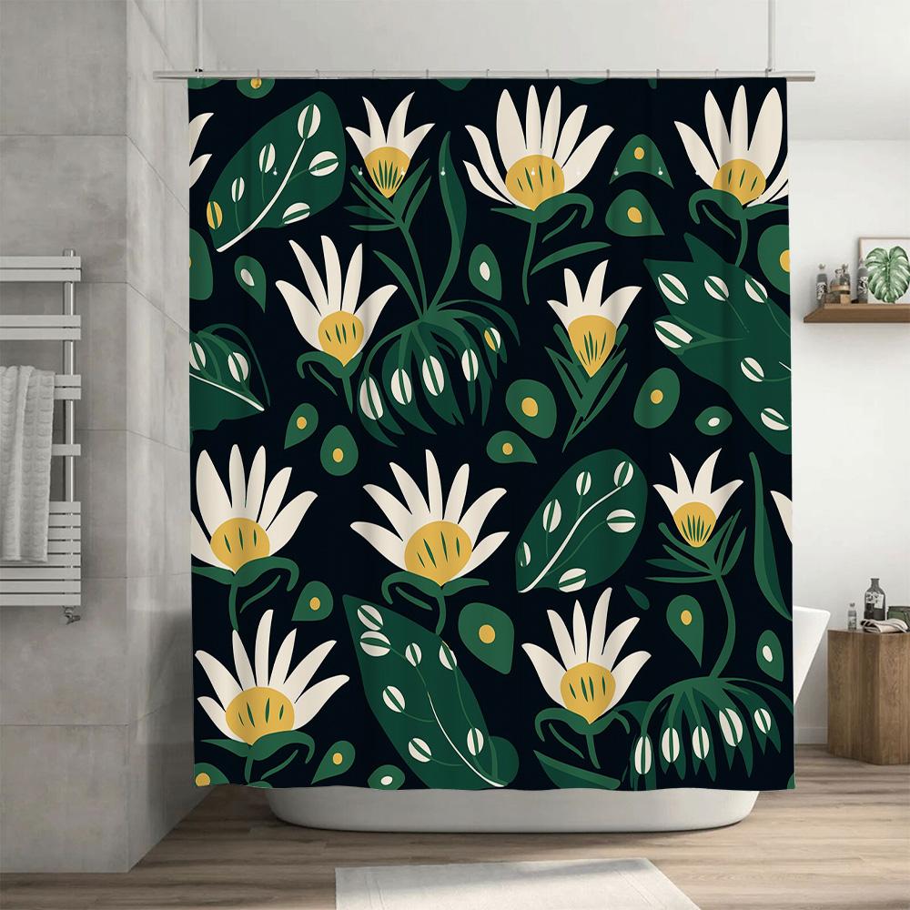 Modern Floral Bath Shower Curtain Green White Yellow Flower Design Waterproof Decorative Fabric Washable Home Bathroom Accessori