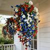 Patriotisk Hængende Kurv, Røde Hvide Blå Kunstige Blomster til Amerikas 250-års Jubilæum, UV-bestandig mod Fading til Udendørs Indendørs Dekoration