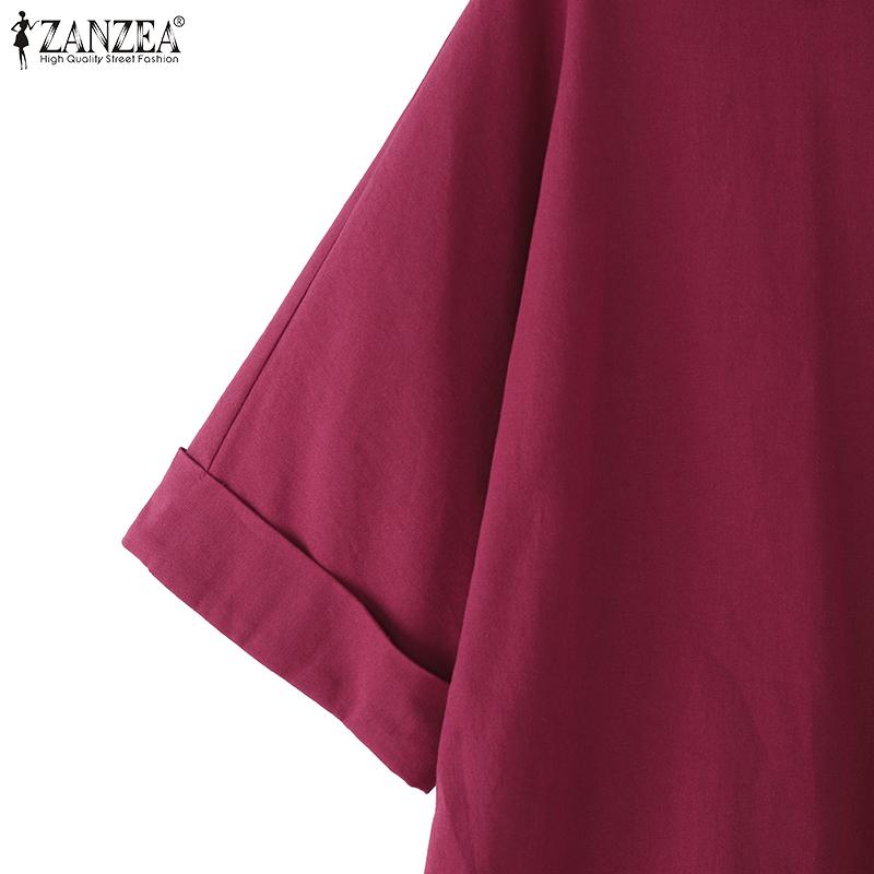 ZANZEA Blusa de Algodón Casual para Mujer con Cuello Vuelto, Manga 3/4 Suelta
