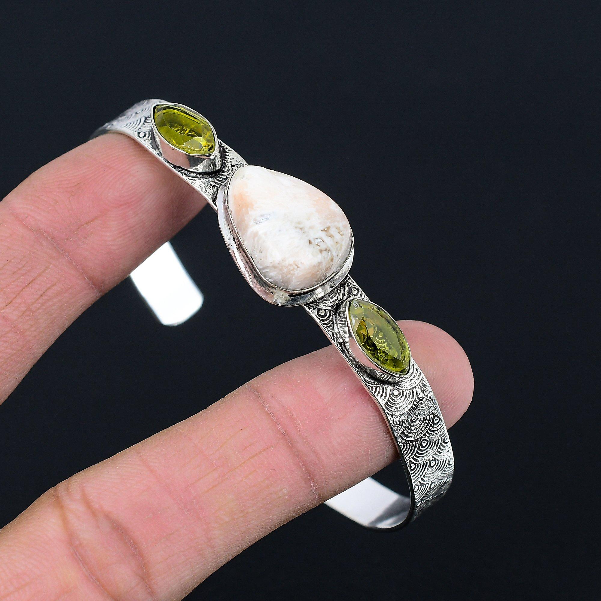

Crown Chakra Pear Scolecite Gemstone Citrine Bangle Jewelry 925 Sterling Silver Adjustable