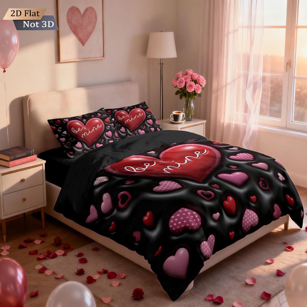 3pcs Valentine's Day Romantic Love Imitation 3D Print Coreles Down Duvet Cover Set Multi Size Bedrom Beding Decoration