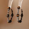 Shiny Zircon C-Shaped Earrings for Women Girls Vintage Brown Tiger Eye Stone Drop Earrings Unique Design Christmas Jewelry Gift