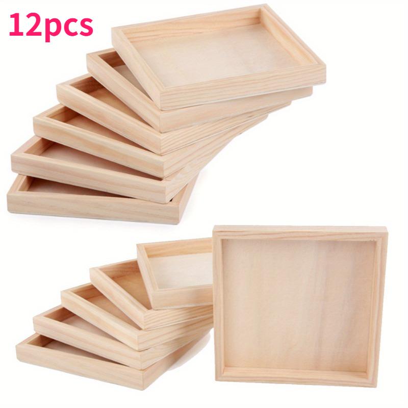 

12/20pc Unfinished Wooden Craft Trays Square Multi-Purpose Display Platform DIY Painting Dyeing 3D Puzzles Art Projects Supplies