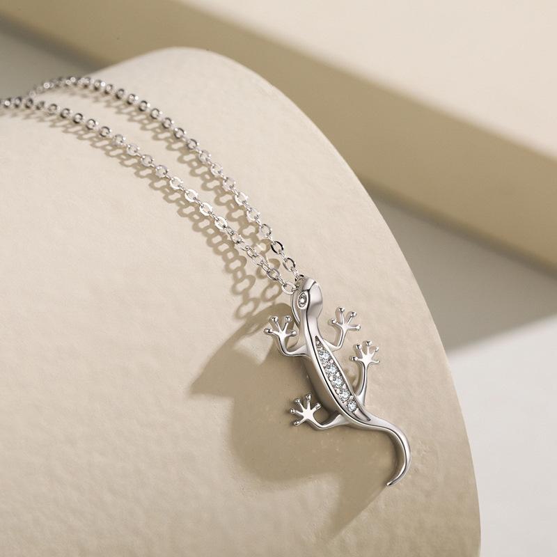 Tancise S925 Sterling Silver Fashion Personality Gecko Pendant Necklace Birthday Gift Vintage Classic Set Chain