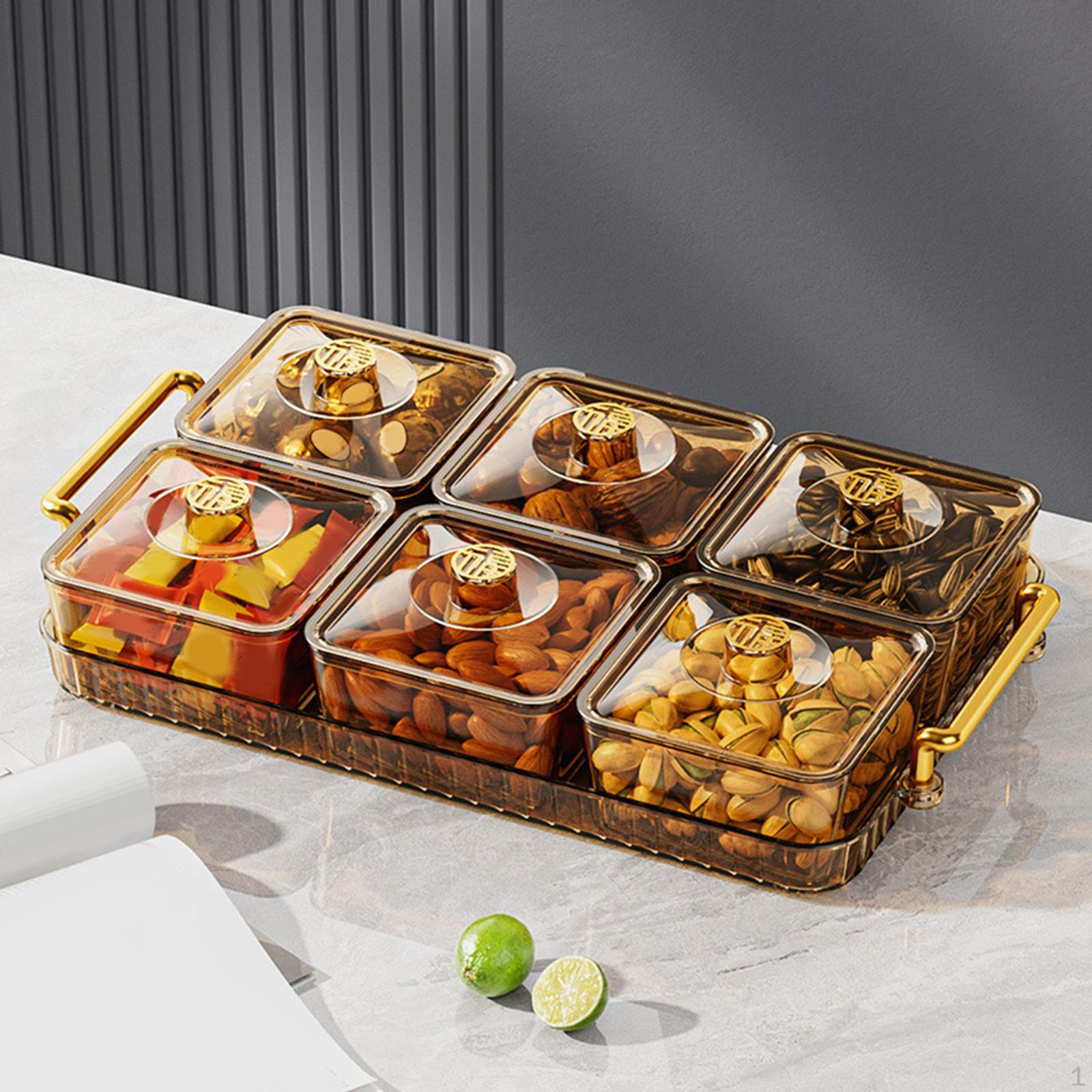 

Блюдо для закусок, органайзер для сервировочной миски с орехами, поднос для сухофруктов с крышкой, разделенный 6 grid brown