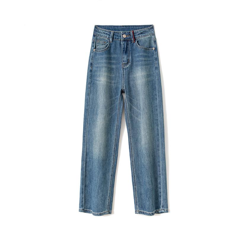 Women's High Waist Ankle Straight Leg Jeans Regular Fit Minimalist Embroidered Medium Stretch Cropped Denim Pants Spring Office Trousers