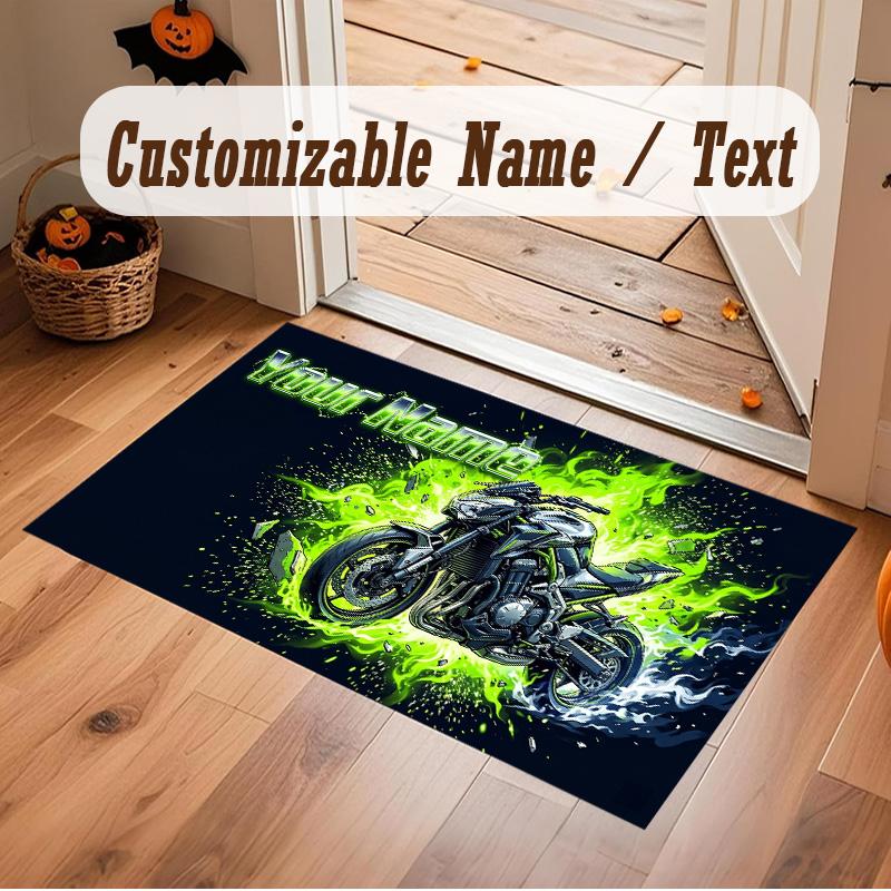 Motorcycle Biker Theme Soft Crystal Velvet Rug Custom Name & Text Print Non Slip Floor Rug for Bedroom Living Room