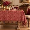 Polyester Cotton Christmas Tablecloth Woven Reversible Table Cover Golden Jacquard Dustproof Dining Table Cloth Dining Table