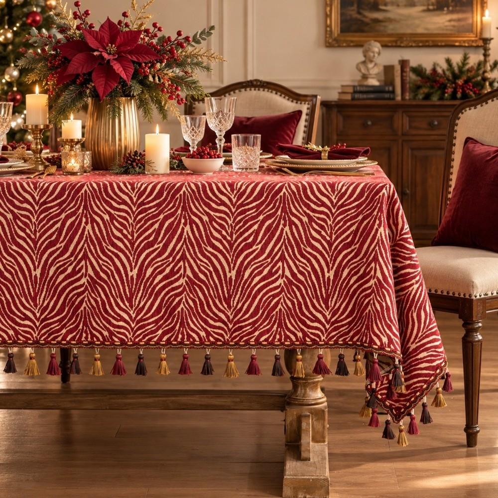 Polyester Cotton Christmas Tablecloth Woven Reversible Table Cover Golden Jacquard Dustproof Dining Table Cloth Dining Table