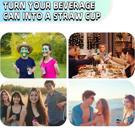 4Pcs Silicone Soda Can Lids with Telescopic Straw Energy Drink Canning Lids Reusable Pop Can Covers for Soda Coke Beer Juice