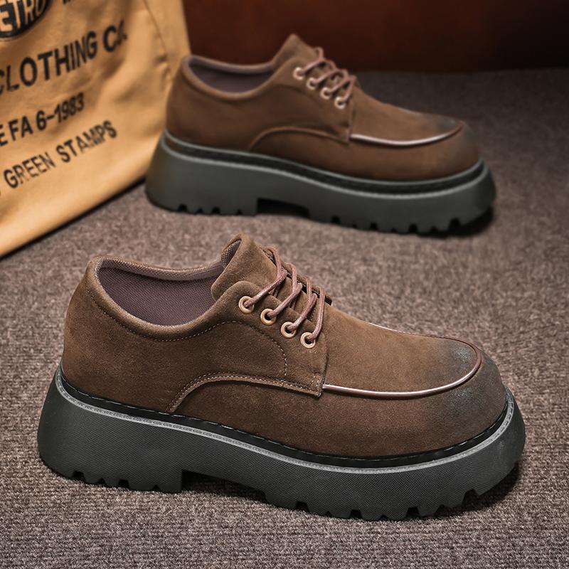Fritidsskor med snörning i mocka för män Tjock sula Velourloafers Märkesdesign Rund tå Plattformsula i Svart Brun Anti-halkskor