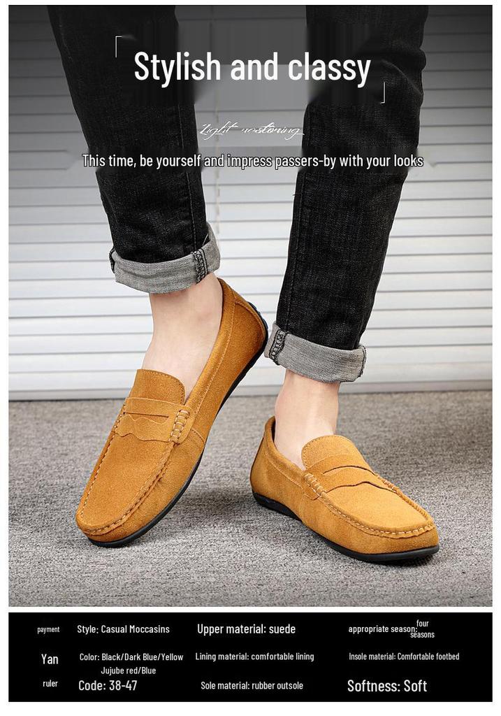 Men's Suede Slip-On Driving Shoes – Large Size, Casual British Style for Spring & Autumn