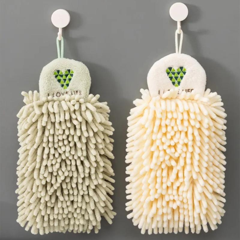 Hangable Fast Drying Kitchen Towel Absorbent Chenille Hand Towel with Fun Cartoon Embroidery Design