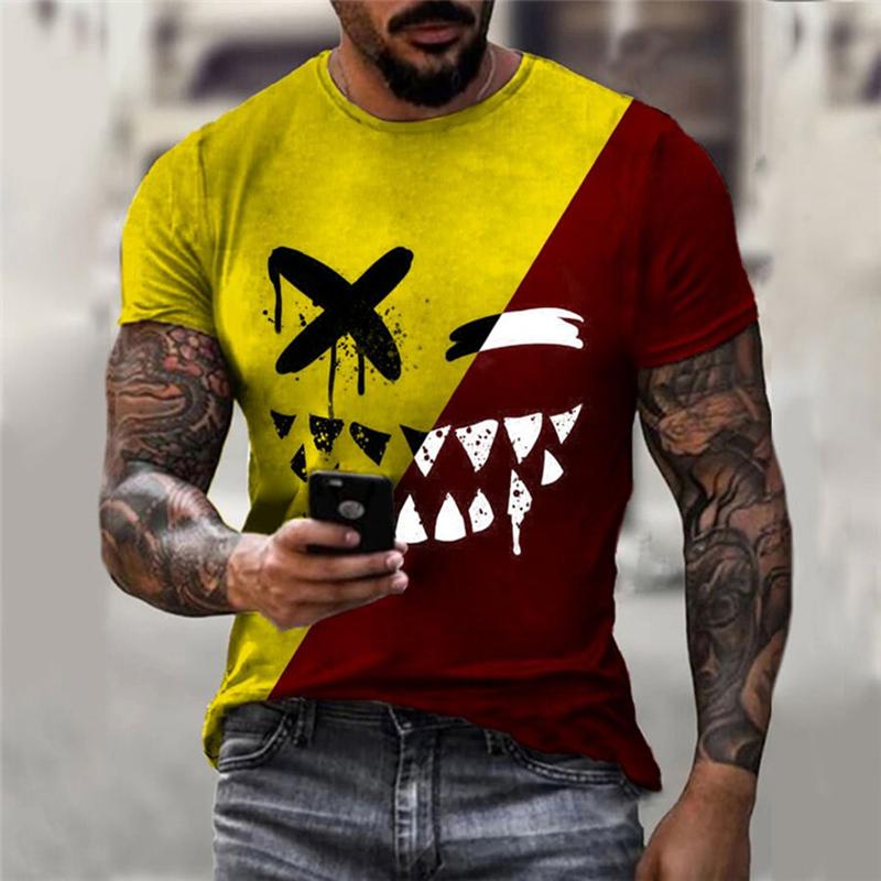 Men's Fun Smiling 3D Printed T-shirt, Urban Fashion, Casual, Summer, Round Neck, Short Sleeve, Oversized T-shirt