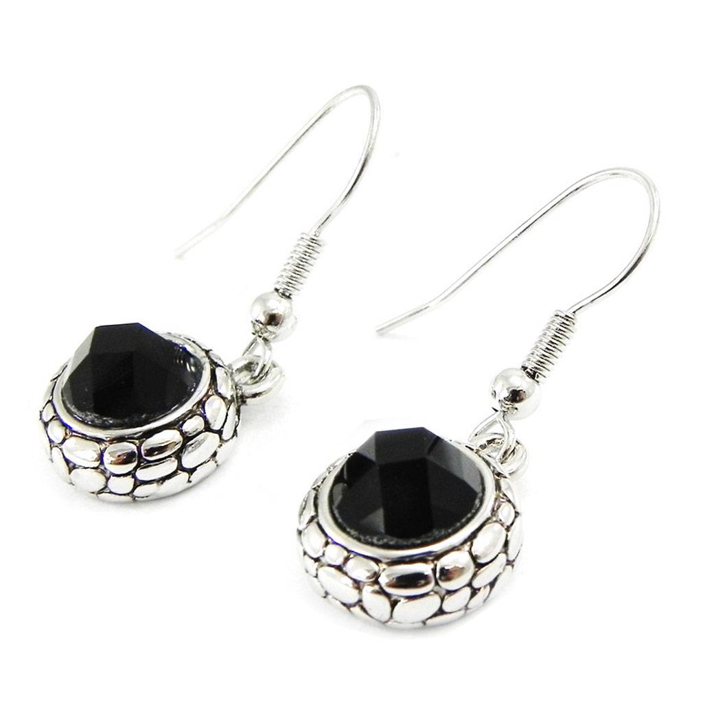 Les Trésors De Lily [I3789] - Silver-black 'Cunégonde' Designer Earrings