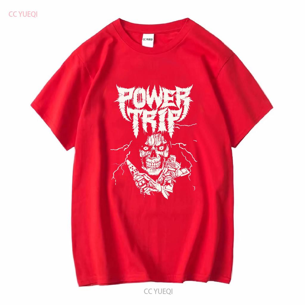Retro Power Trip Band T-Shirt Schwarz Kurzarm S bis 5XL TA3553 Langarm Vintage Gewaschen Grafik Lässig Stilvoll Bequem
