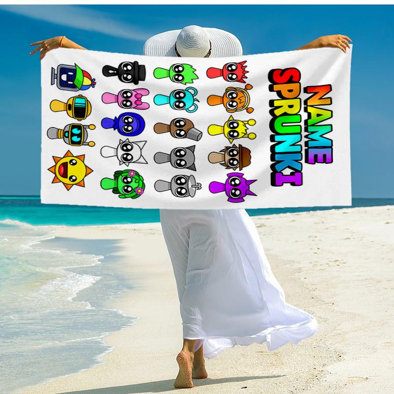 Custom Name Ultra-Soft Beach Towel with Sprunki Theme,Ideal for Pool - Camping, Diving - Perfect Travel Essential, Vibrant Beach Towel.