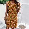 Plus Size V Neck Sleeveless Dress Natural Field Flower Print For Outdoor Picnic