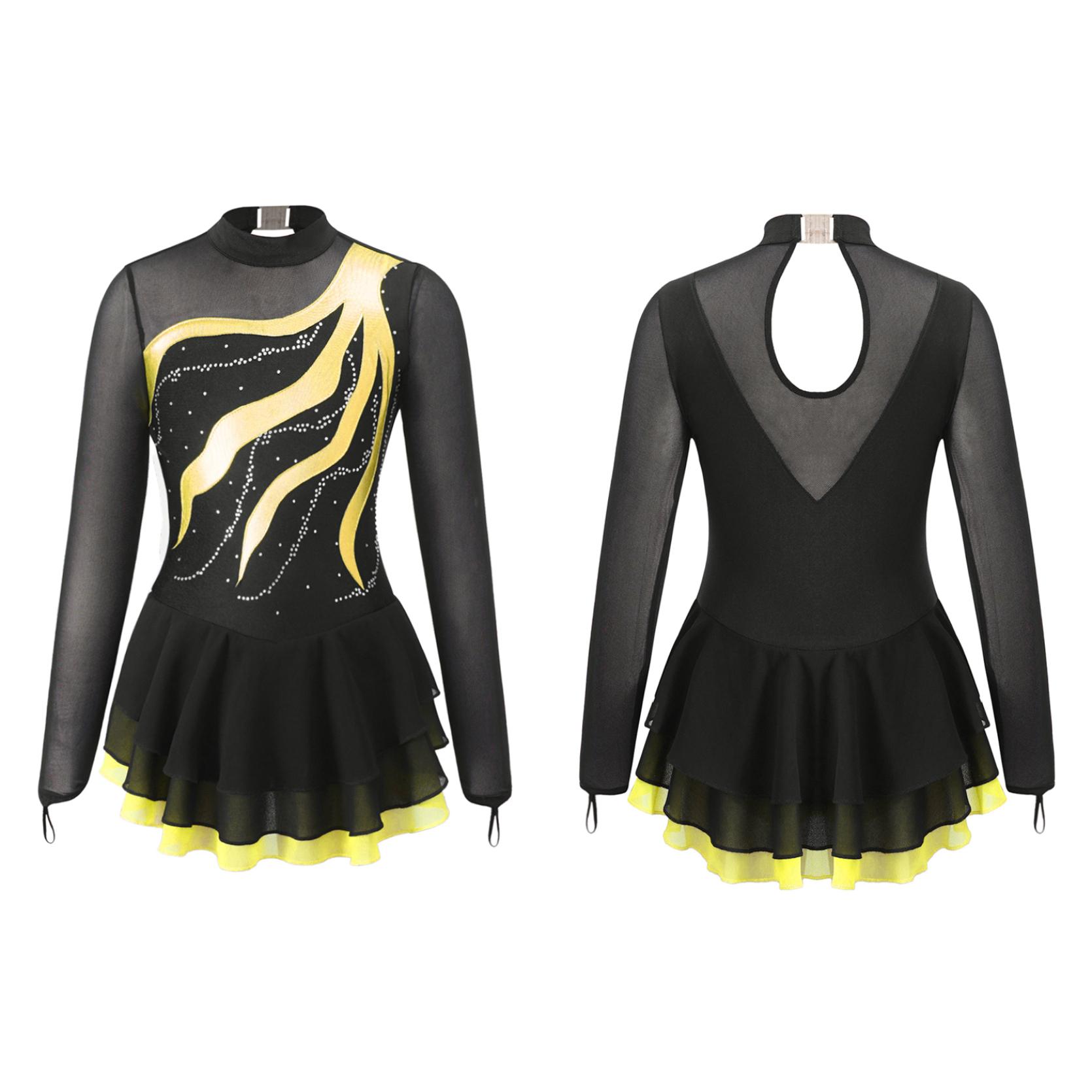 

Детское балетное гимнастическое трико для девочек со стразами, платье для фигурного катания на коньках, костюм для бальных танцев, тренировочная одежда для выступлений 11-12 Years