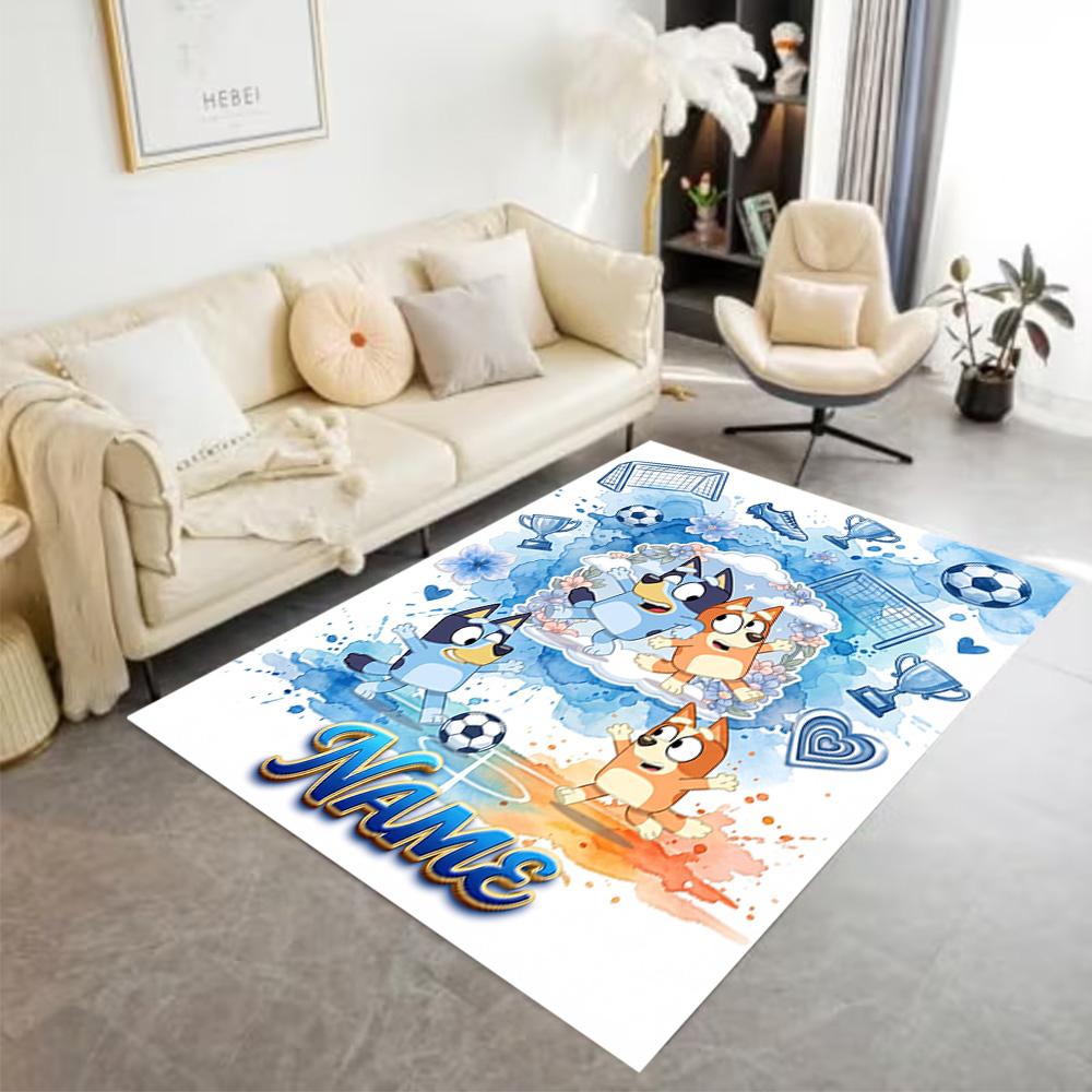 Soccer Fun Bluey Personalized Name Floor Rug Office Rug Perfect for Balcony Game Room Hallway Dormitory Anti-slip Rug Anime Office Decor Spiritual Gif