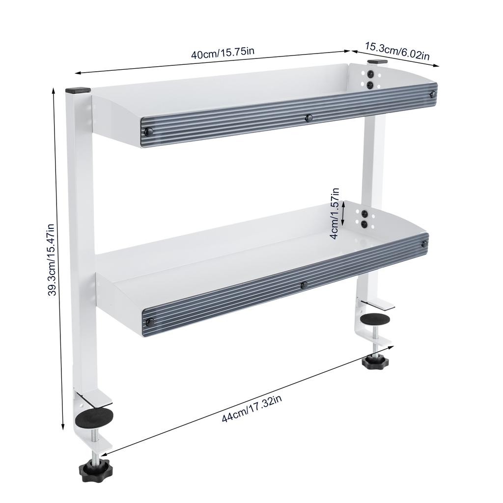 Metal Clamp-On Desktop Stand, Double-Layer Storage Rack with Adjustable Storage Tray, Space-Saving,  for Home and Office, White