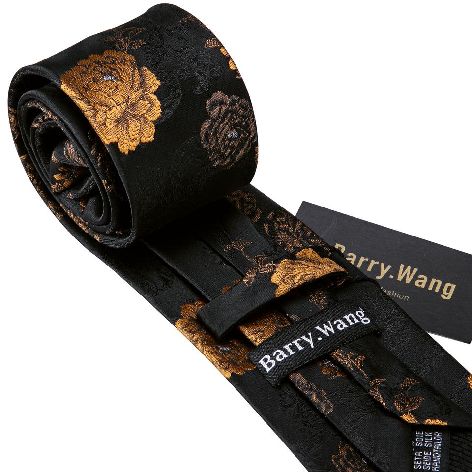 Barry.Wang Herren-Krawatte, stilvoll, mit Blumenmuster, aus gewebter Seide, Krawatte, Taschentuch, Manschettenknöpfen