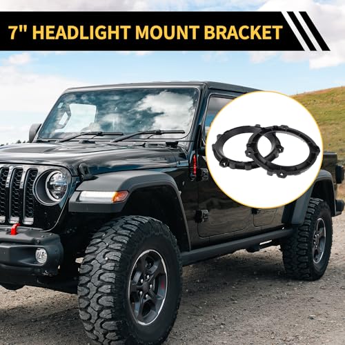 REPAIROCK Compatible with Jeep Wrangler TJ 1997-2007, 1 Pair Headlight Mounting Brackets, Left and Right 7-Inch Round Headlamp Bezels