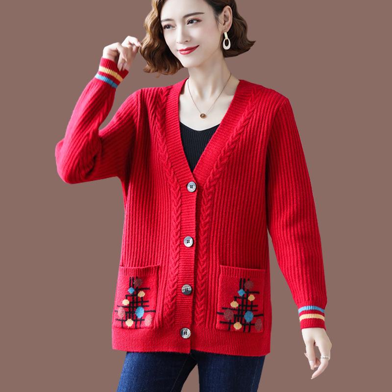 Autumn Winter Women's Knitted Cardigan Sweater Thickened Plus Size Cardigan Jacket V-neck Twist Loose Knitted Short Jacket