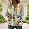 Women Plus Size Abstract Geometric Printed V Neck Half Sleeve Zip Sweatshirt