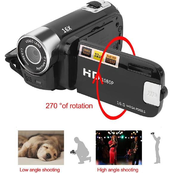 Ejoyous Digital Camera Recorder, DH‑90 High Definition Camera Image Video Camcorder 270° Rotation 2.7 Inch Colourful Display Screen 16X Zoom