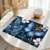 4pcs Blue Butterfly & Floral Placemats 12x18 Inch - Elegant Dark Blue Table Mats with White Flowers & Butterflies, Durable Polyester Fabric