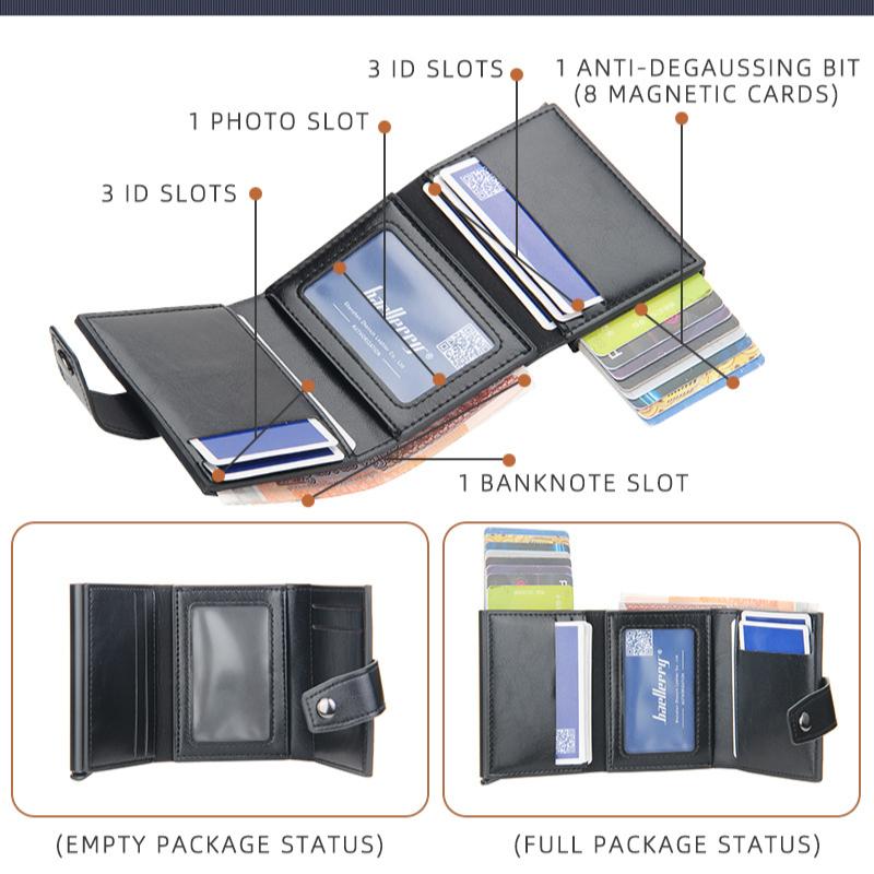 Baellerry Men's Fashion Short Wallet Aluminum Anti-magnetic Card Bag Anti-skimming Card Holder with Snap Button Automatic Pop-up Card Protector