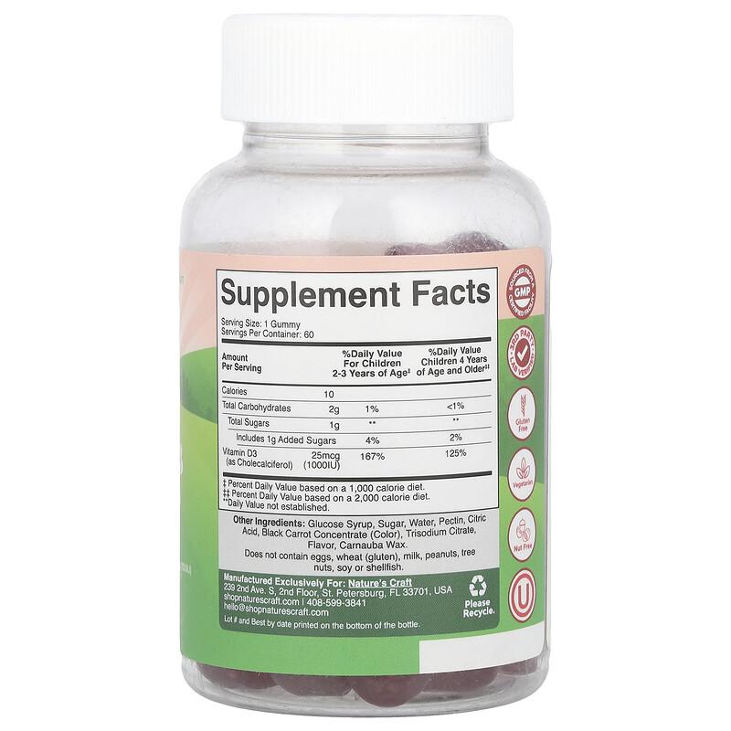 Kids Vitamin D3 Gummies, Mixed Berries, 25 Mcg (1,000 IU), 60 Gummies