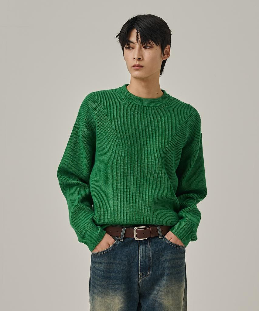 ANALOG MOOD Semi-Overfit Hazzi Daily Round Knit (Green)