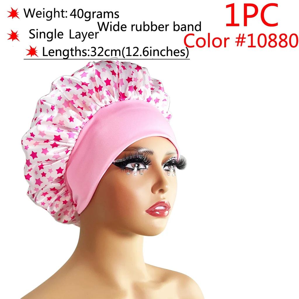 1 Stück Damen Satin Bonnet Elastisches breites Band Nachtschlafmütze Haarausfall-Abdeckung Kopfwickel Lockiges Federndes Haar Schönheit Chemo Cap Pflege