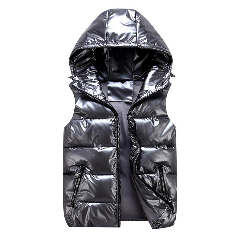 Giacca senza maniche in piumino di cotone lucido alla moda Donna addensare caldo gilet invernale Cappotto invernale con cappuccio da donna