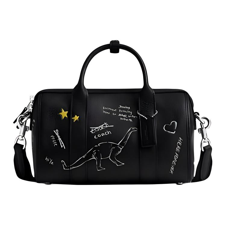 Coach Men's Black Gotham 24 Letter Print Leather Shoulder Crossbody Tote Bag Medium Bags Cbc18-Blc