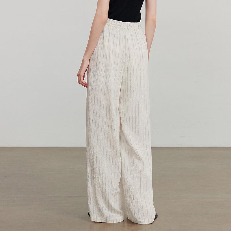 Women's Striped Linen-Feel Wide-Leg Casual Pants