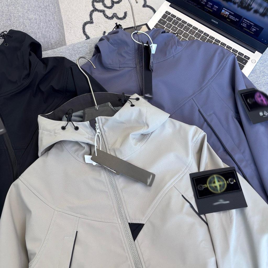 Stone Men's Hooded Windproof Workwear Jacket - American Style for Spring and Autumn