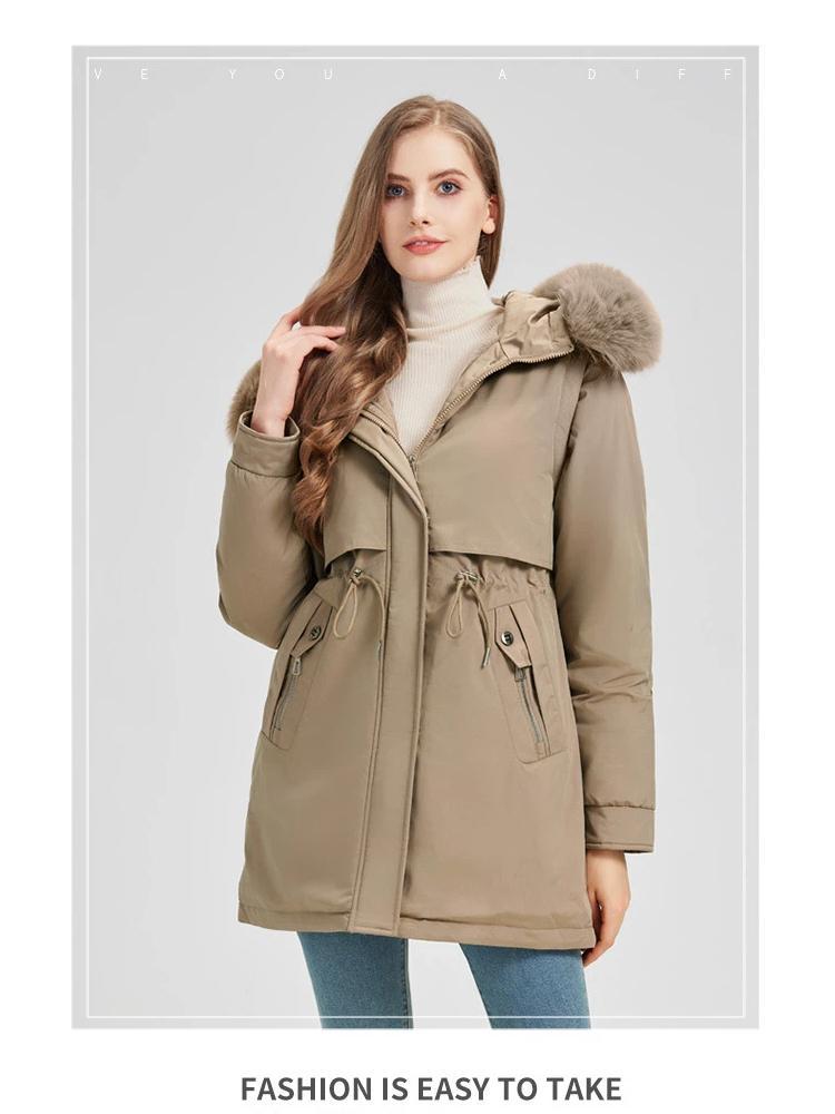 Women’s Hooded Windproof Thicken Warm Cotton-padded Parkas Winter Jacket With Detachable Sleeves
