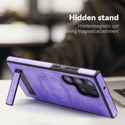 Samsung S25Ultra için Uygulanabilir Model Deri Braketli Cep Telefonu Kılıfı S24Plus Kristal Kalkan Manyetik S23 Koruyucu Kılıf