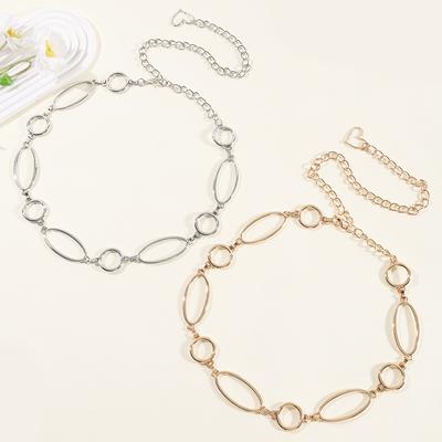 New Hollow Engraving Oval Hanging Plated Metal Waist Chain Women's Fashion Simple Suit Dress Waist Accessories Women